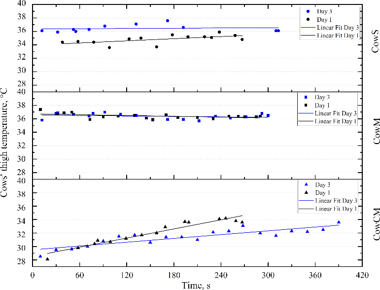 Cows' skin temperature in the thigh area within 7 min